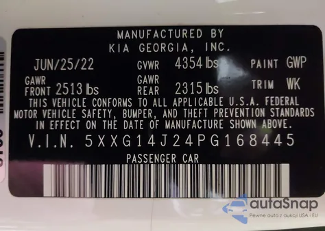 2023 Kia K5 Lxs z USA, uszkodzony, nr VIN 5XXG14J24PG168445